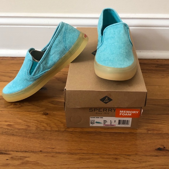 New In Box! Sperry Slip-On Sneaker With Memory Foam In Fun Turquoise Color - Picture 6 of 15